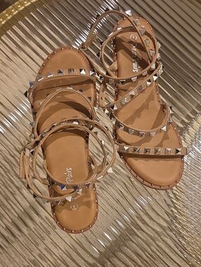 Studded Strappy Flat Sandals - Tan. Worn A Few Times But Great Condition.